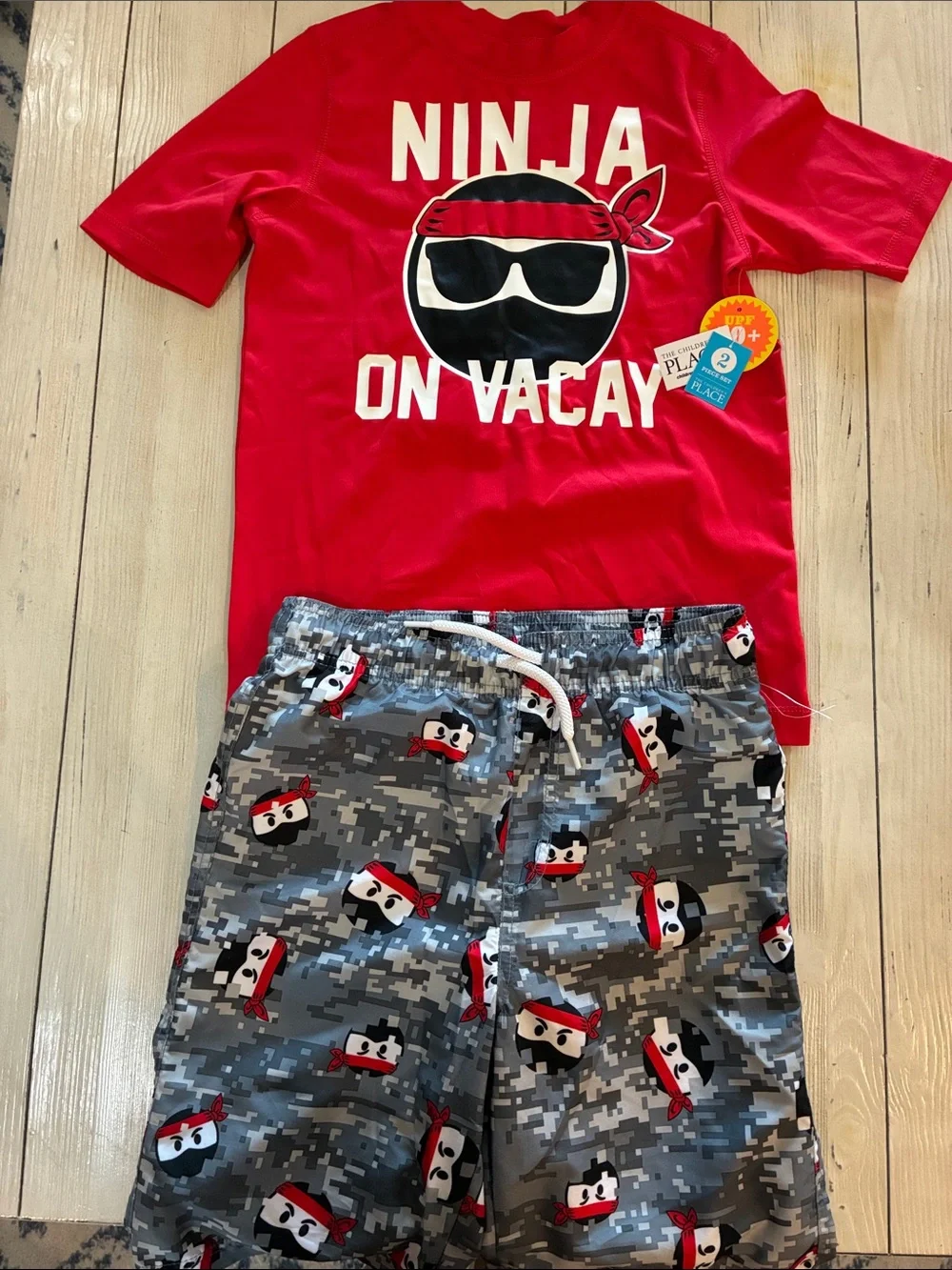 The Children's Place Red 'Ninja on Vacay' Pajama Set with Gray Camo Pants